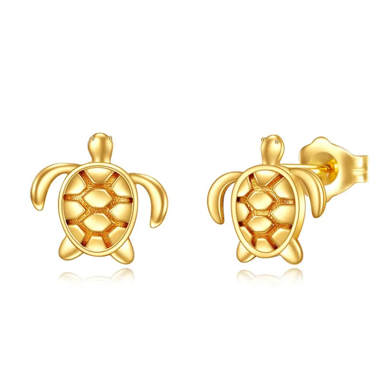 14k Gold Dainty Stud Earrings Turtle Earring for Girl