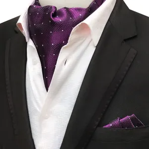 2Pcs Purple Dots Plaid Pocket Square and Cravat Set