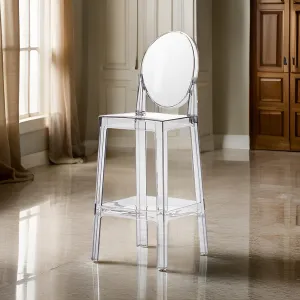 30 Inch Barstool Chair, Transparent Clear Acrylic Frame, Oval Backrest By Casagear Home