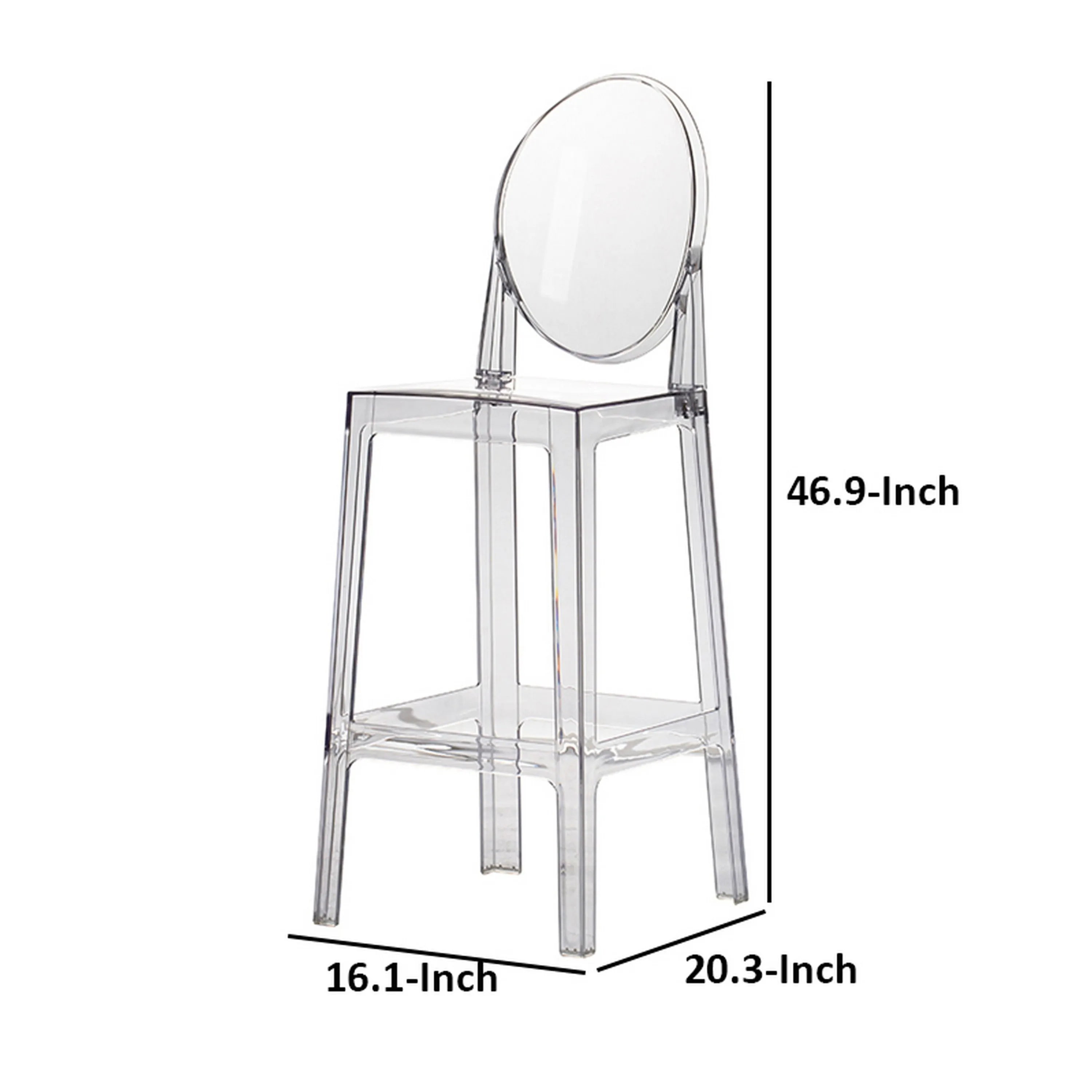 30 Inch Barstool Chair, Transparent Clear Acrylic Frame, Oval Backrest By Casagear Home