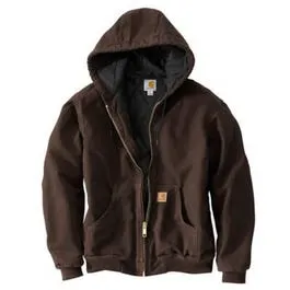 Active Quilted Flannel-Lined Jacket With Hood, Dark Brown, Large