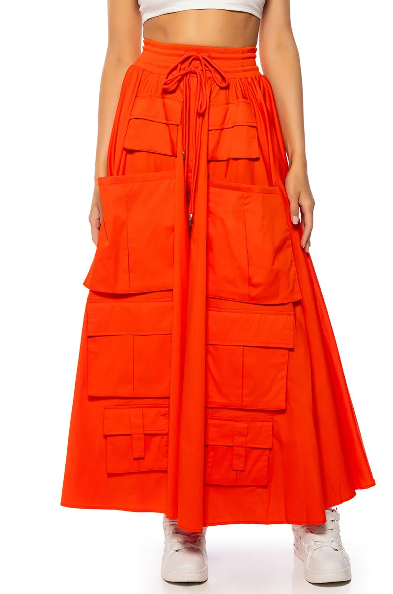 AMELIA CARGO POCKET MAXI SKIRT IN RED