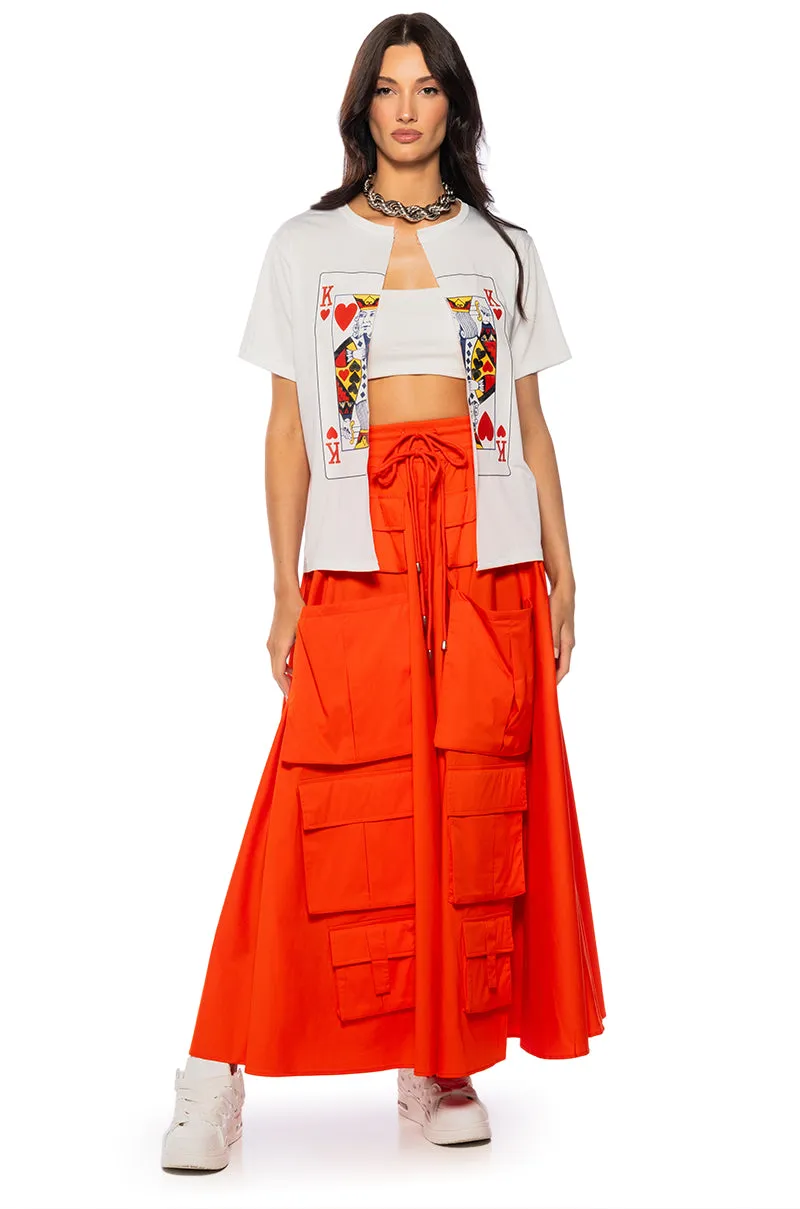 AMELIA CARGO POCKET MAXI SKIRT IN RED