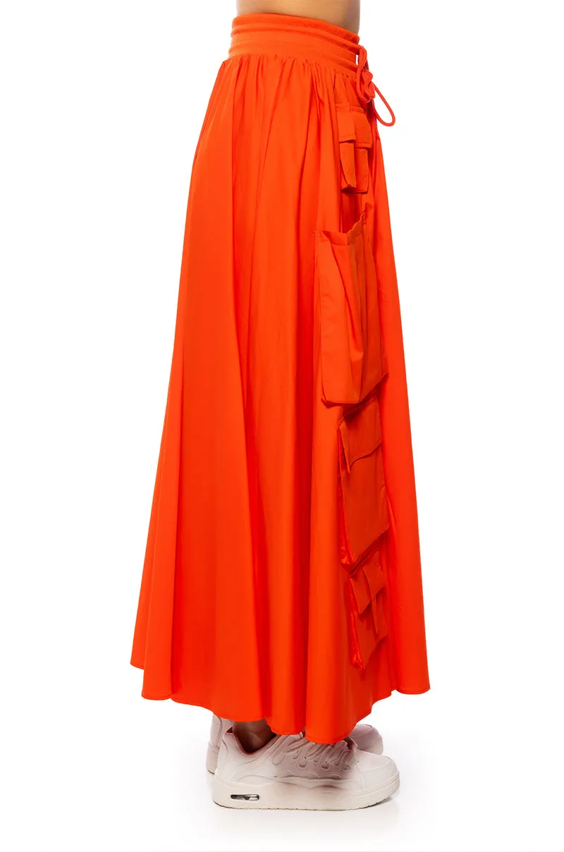 AMELIA CARGO POCKET MAXI SKIRT IN RED