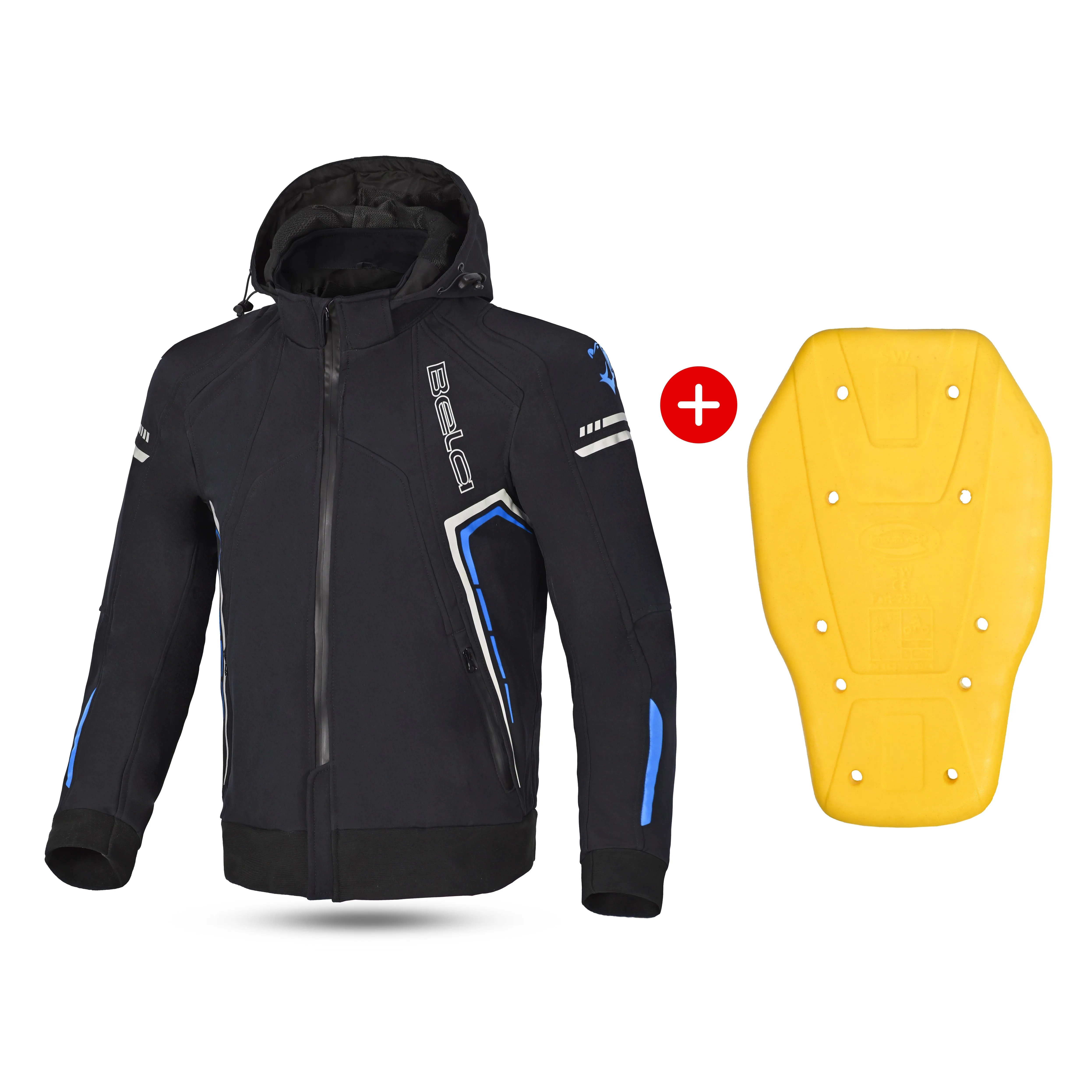 BELA Breeze Softshell Motorcycle Touring Hoodie Black Blue