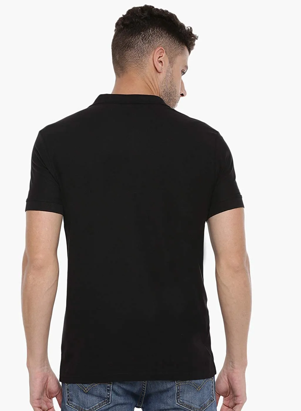 Black Slim Fit Polo Neck T-Shirt with collar for Men