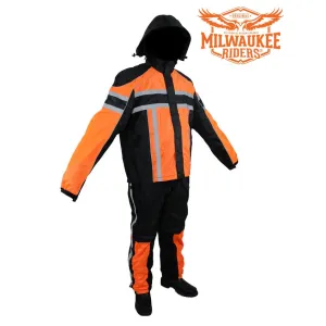 Black/Orange Textile Two-Piece Rain Suit By Milwaukee Riders®