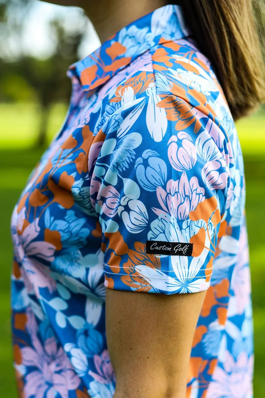 CA Ladies Funky Golf Shirt | Blue Botanical