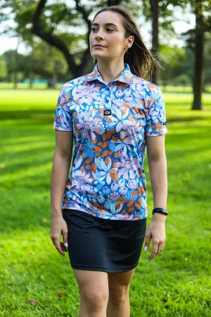 CA Ladies Funky Golf Shirt | Blue Botanical