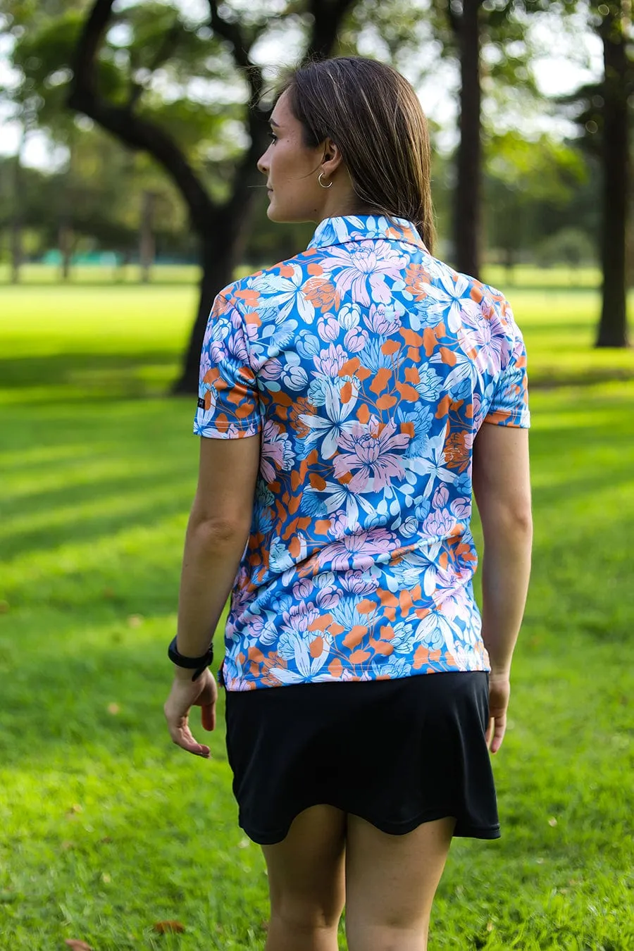 CA Ladies Funky Golf Shirt | Blue Botanical