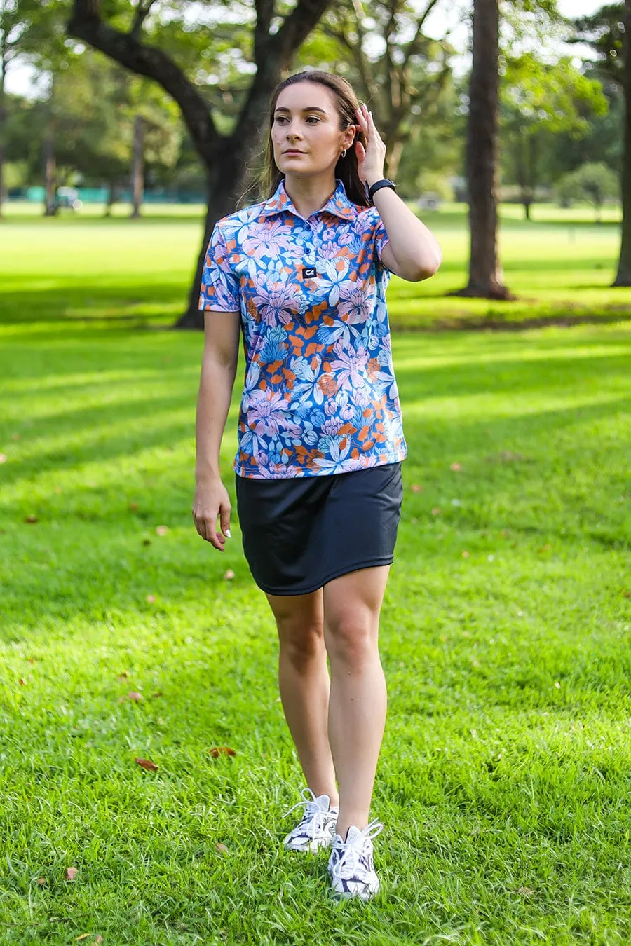 CA Ladies Funky Golf Shirt | Blue Botanical