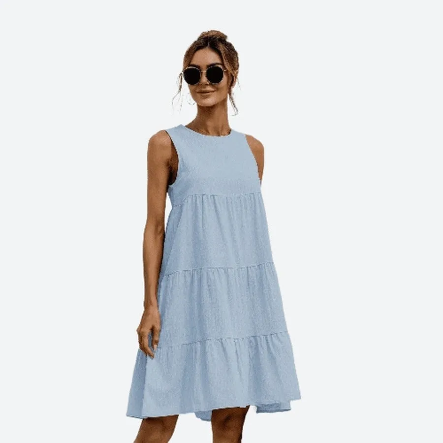 Chic Sleeveless Tiered Cotton Dresses