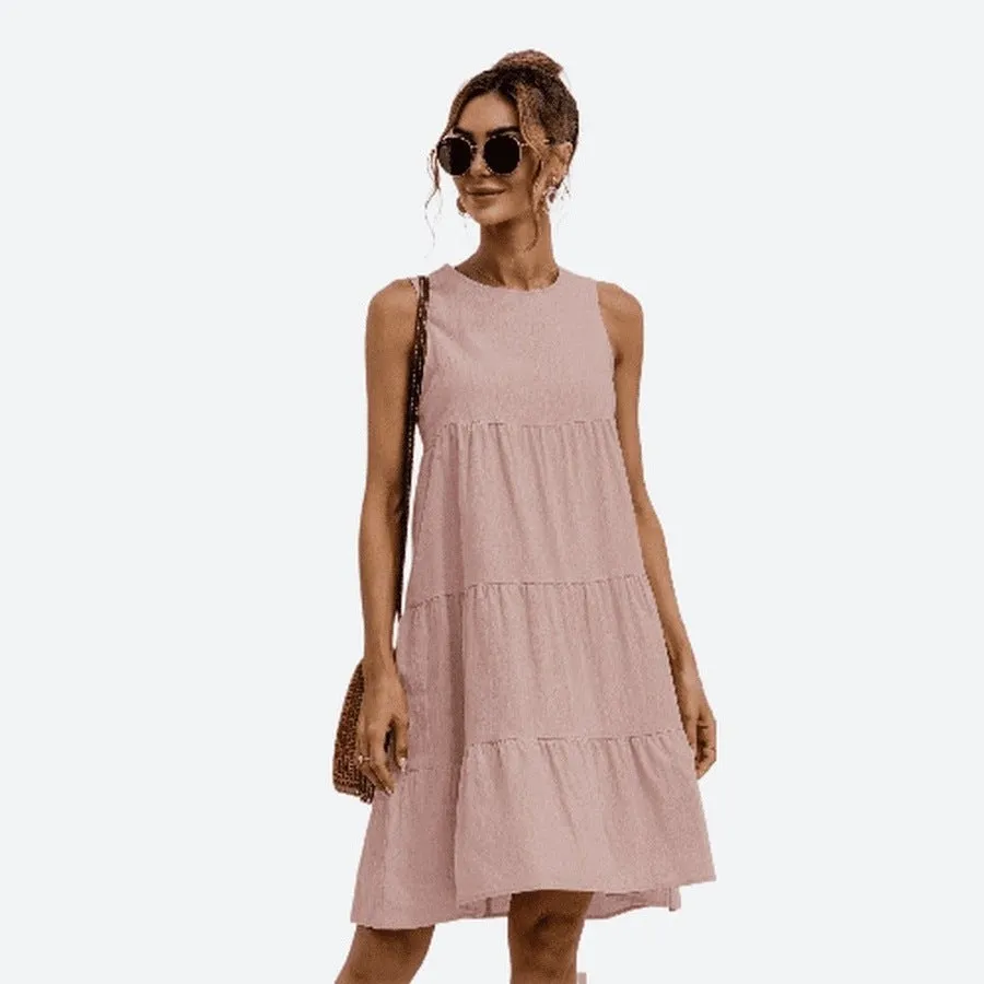 Chic Sleeveless Tiered Cotton Dresses