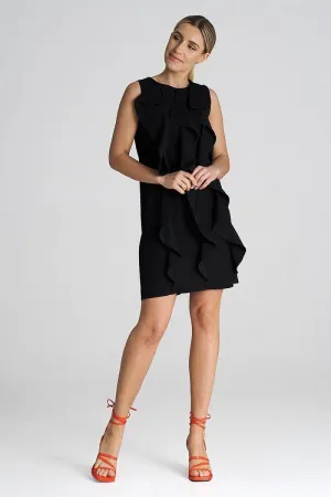 Chic Sleeveless Trapeze Cocktail Dress with Ruffle Accents