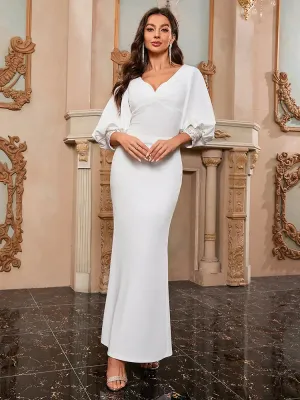 Chic V-Neck White Party Dress