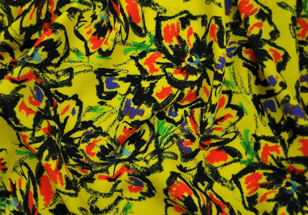 Chrome Yellow Flowered Rayon Challis Crepe (Made in Italy)