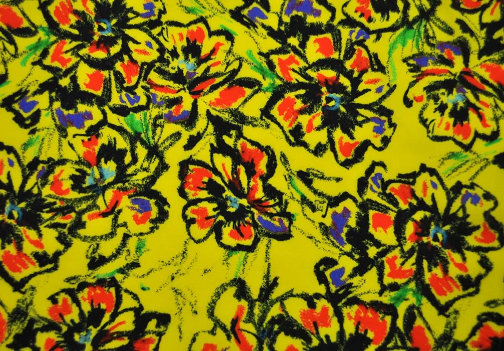 Chrome Yellow Flowered Rayon Challis Crepe (Made in Italy)