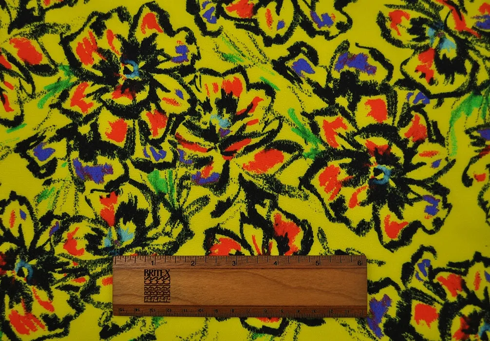 Chrome Yellow Flowered Rayon Challis Crepe (Made in Italy)