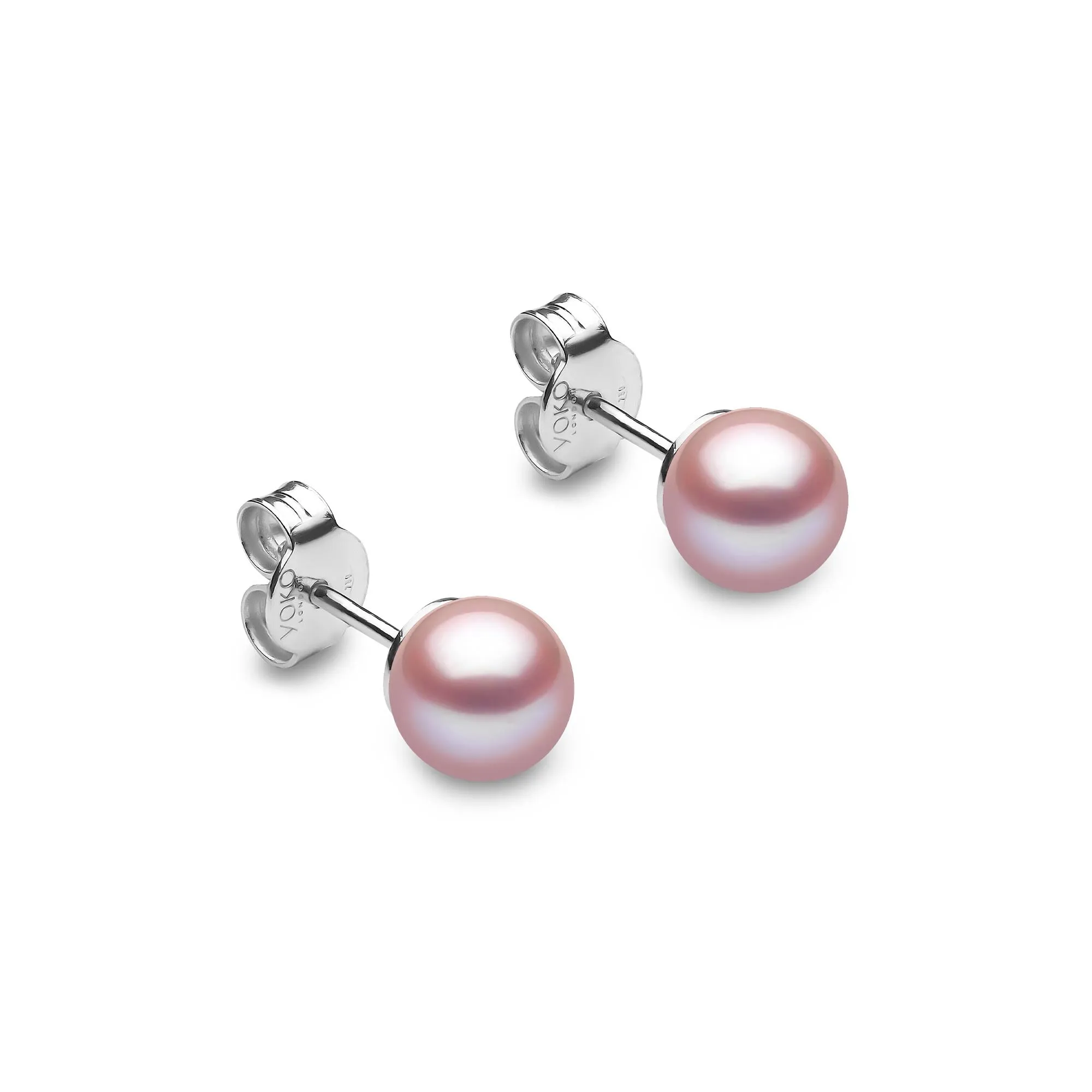 Classic Pink Freshwater Pearl Stud Earrings in 18ct White Gold