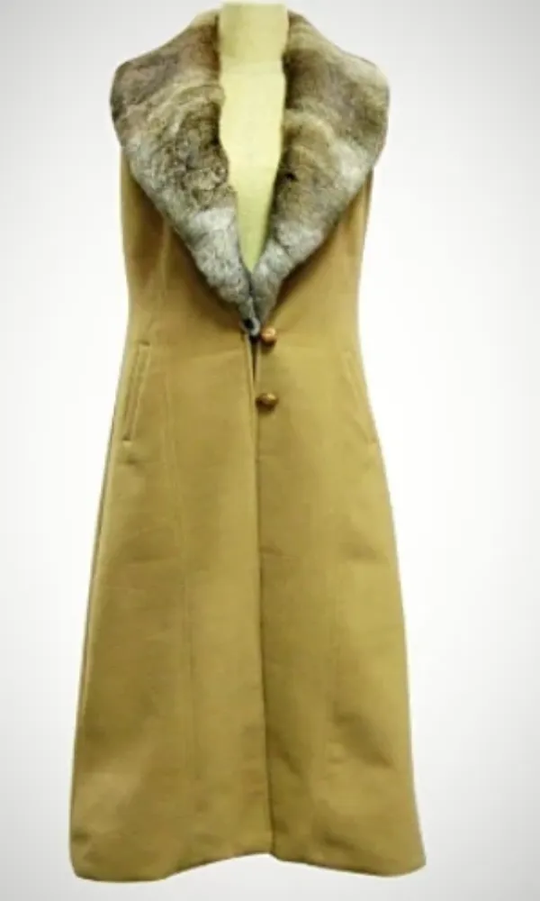 Cowgirl Kim Wool Vest w/Natural Brown Rex Rabbit Collar - Small