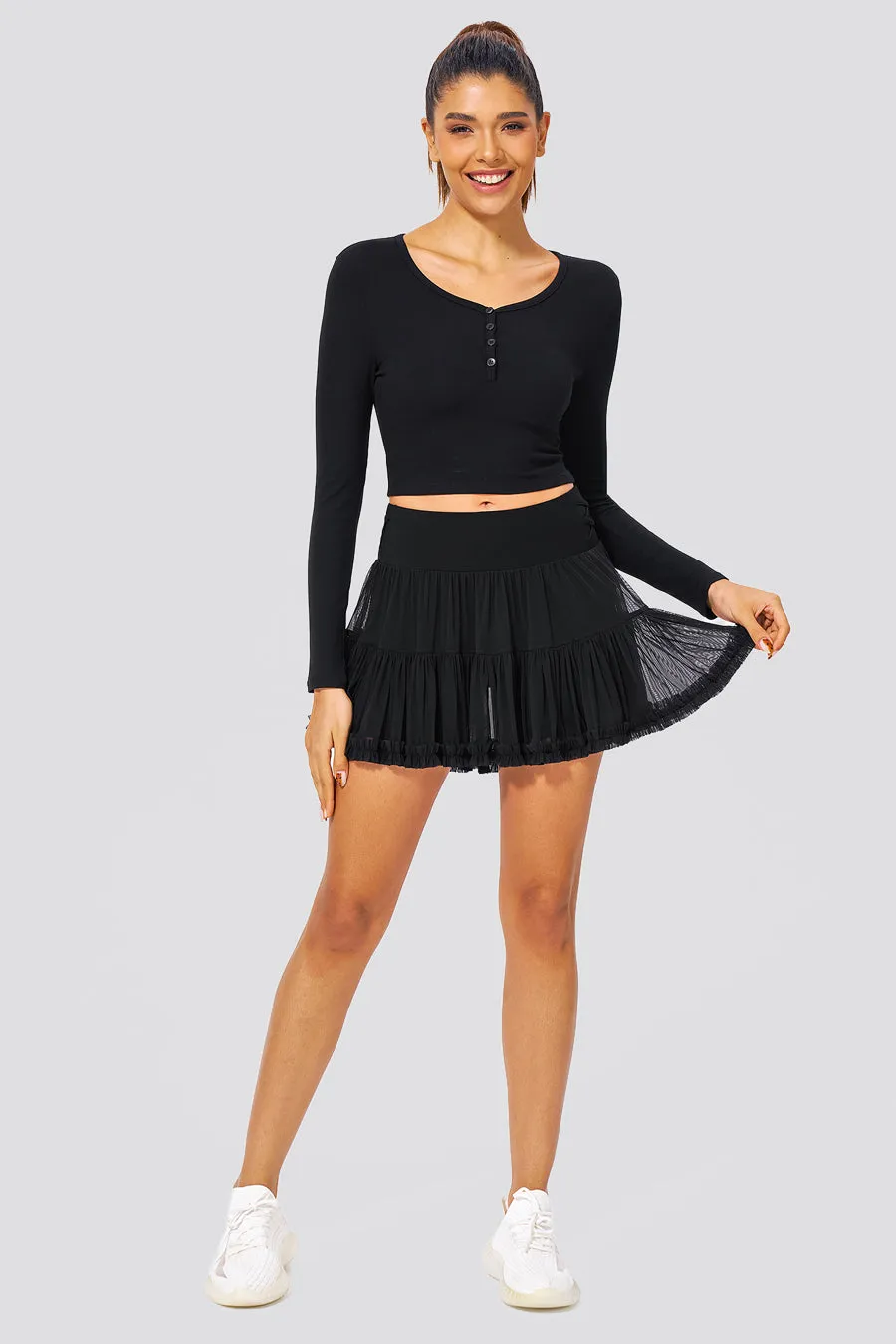 Criss-Cross Cake Skirt | Flowy Tennis Skort with Hidden Shorts