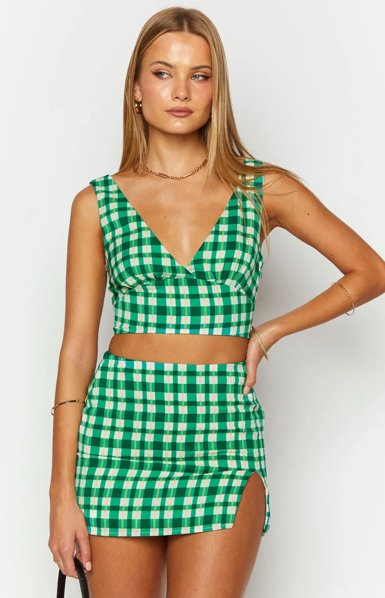 Dahlia Green Check Crop Top