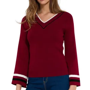 Flare Long Sleeve Striped Knitted Sweater