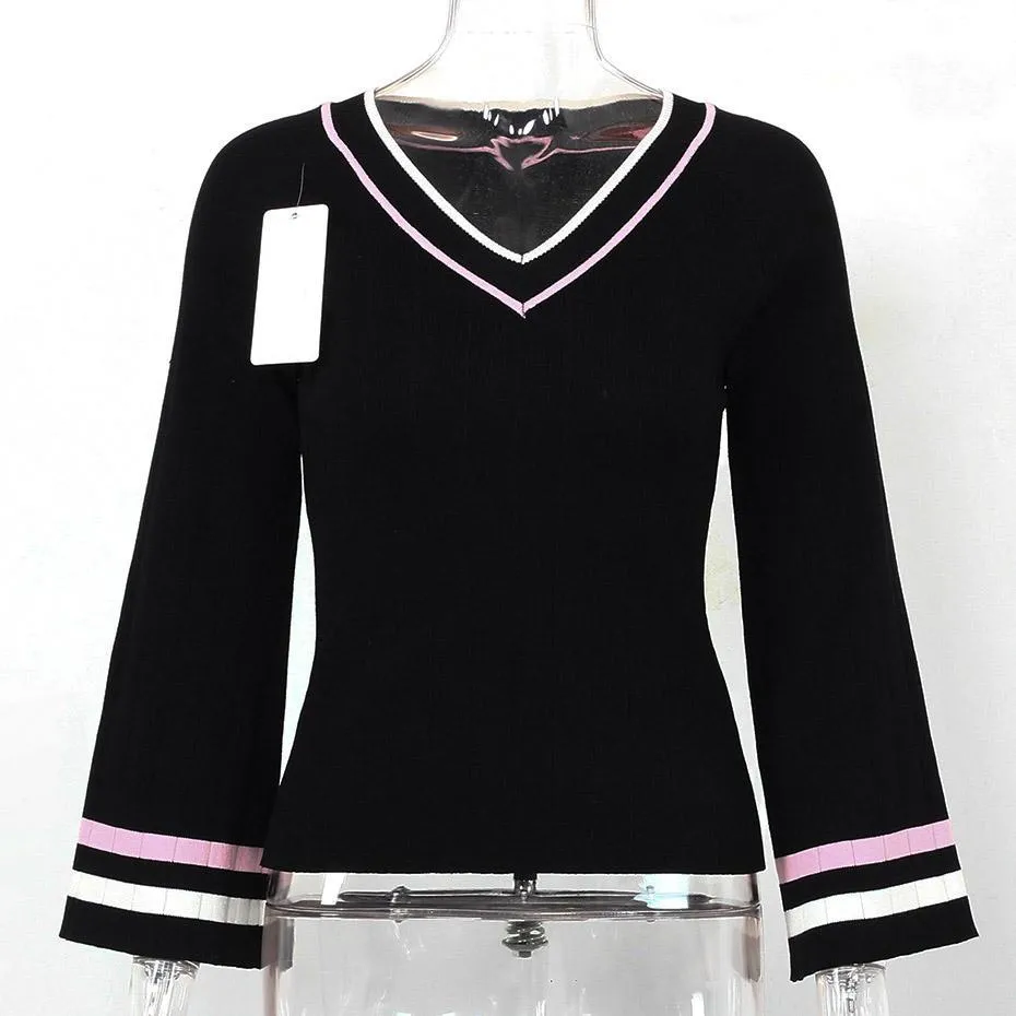 Flare Long Sleeve Striped Knitted Sweater