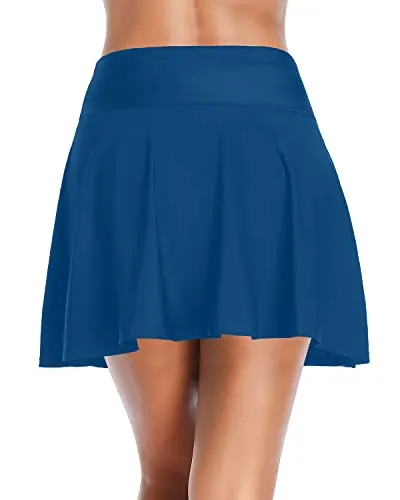 Flattering Flowy Hem High Waisted Swim Skirt-Blue