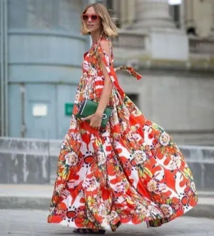 Floral Prints Lacing Maxi Dress