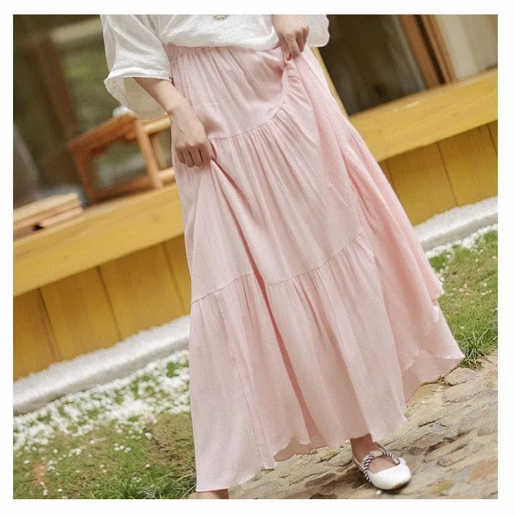 Flowy High Waist Cotton Linen Skirt