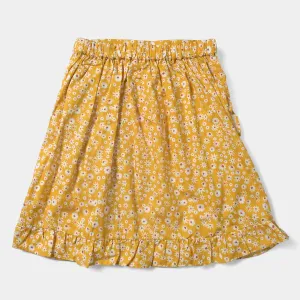 Girls Cotton Poplin Short Skirt Sunny Flora-Mustard