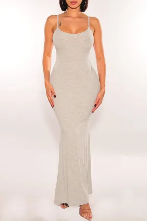 Gray Ribbed Spaghetti Strap Mermaid Dress