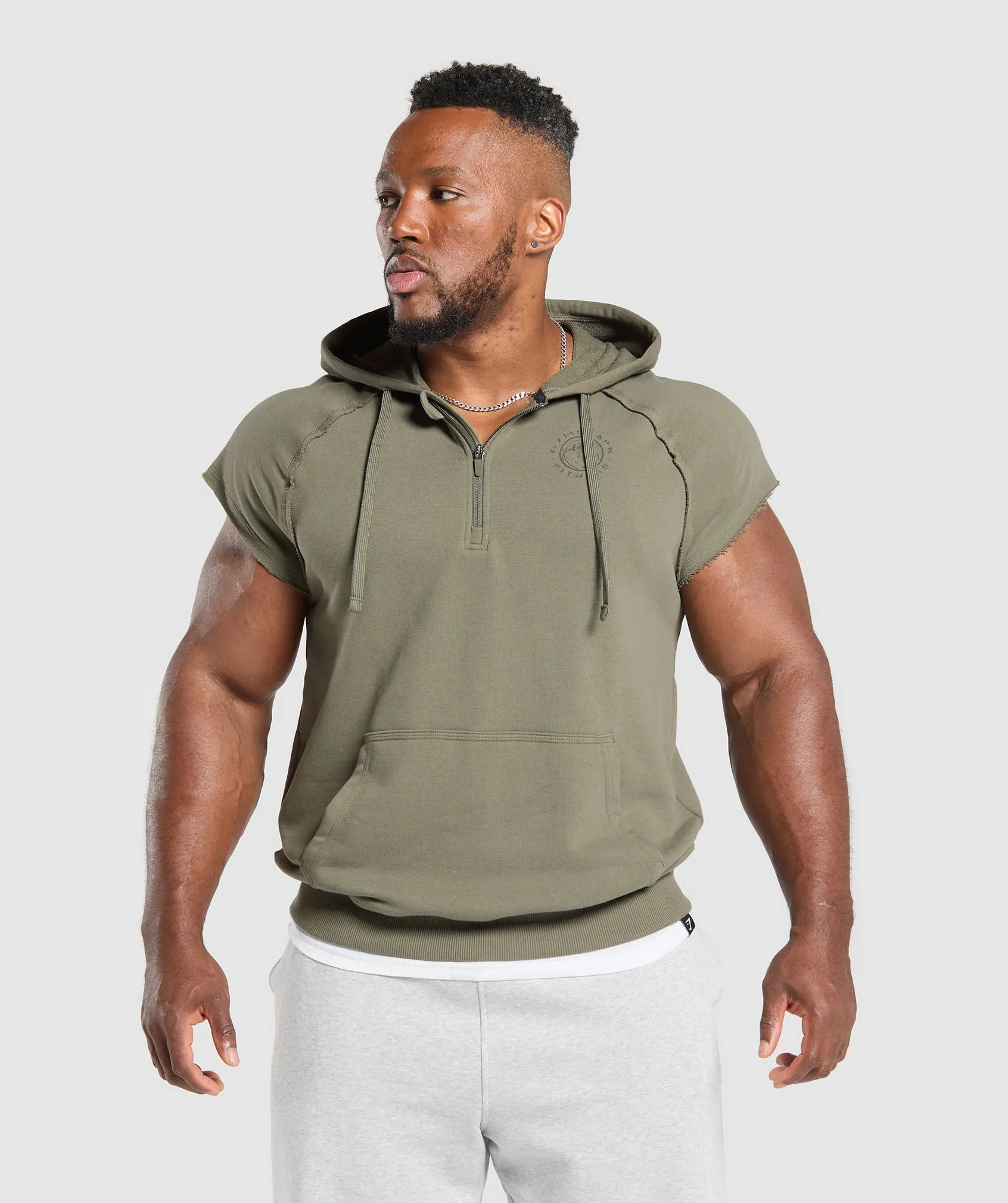 Gymshark Legacy 1/4 Zip Cap Sleeve Hoodie - Base Green