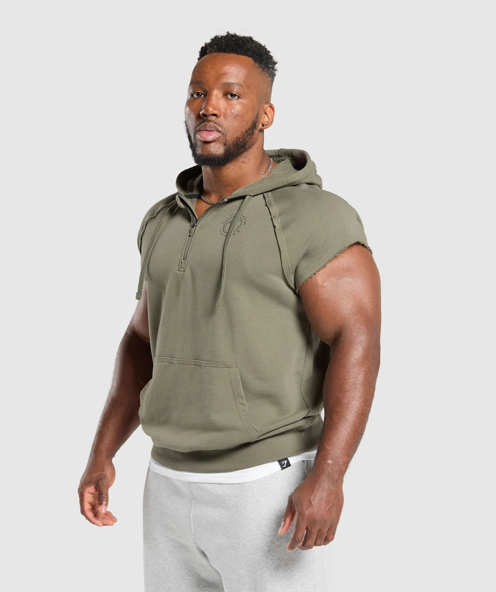 Gymshark Legacy 1/4 Zip Cap Sleeve Hoodie - Base Green