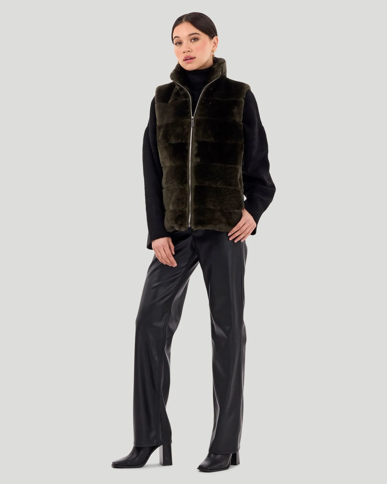 Horizontal Select Shearling Lamb Vest with Quilted Back