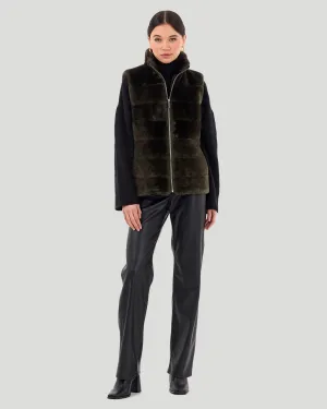 Horizontal Select Shearling Lamb Vest with Quilted Back