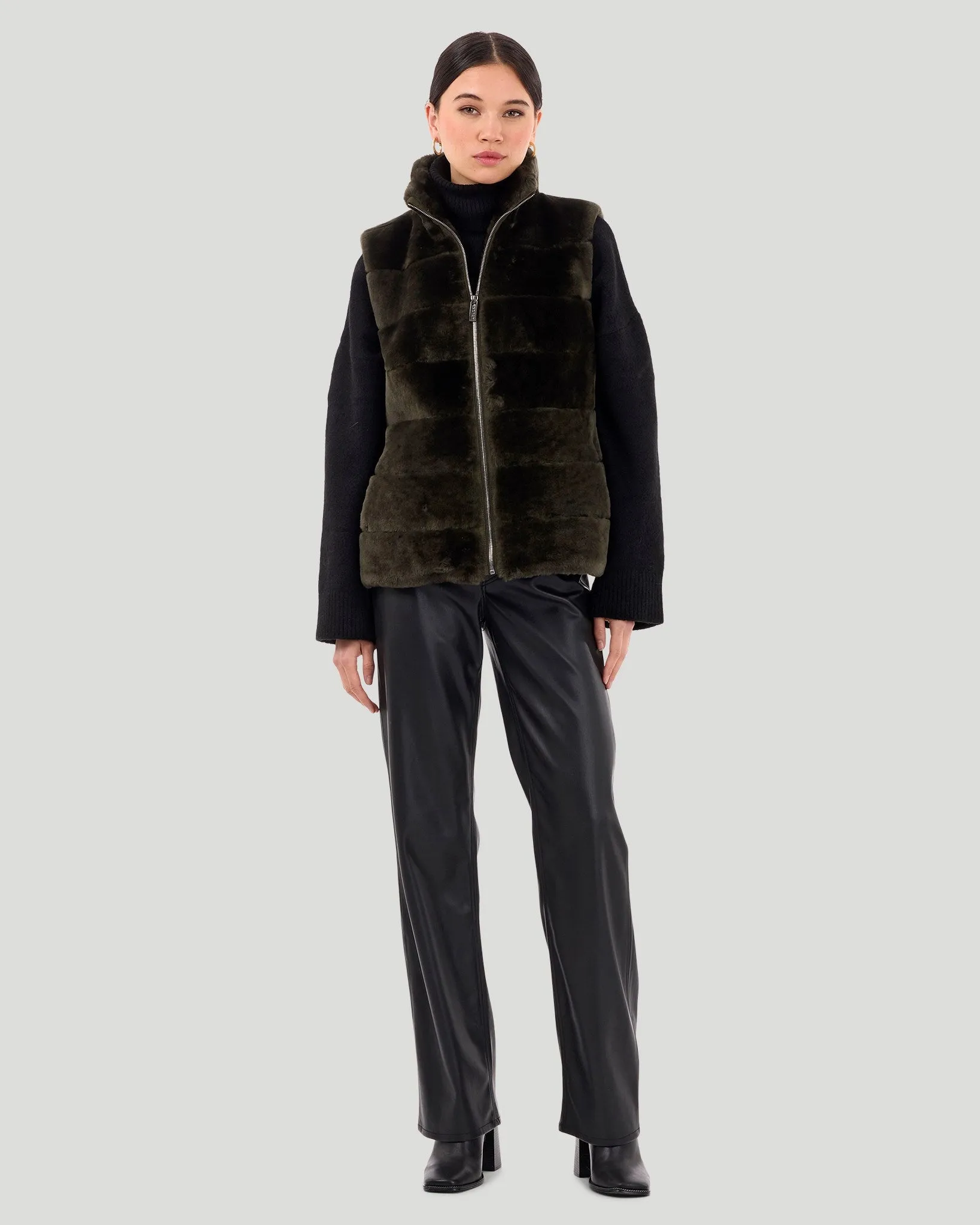 Horizontal Select Shearling Lamb Vest with Quilted Back