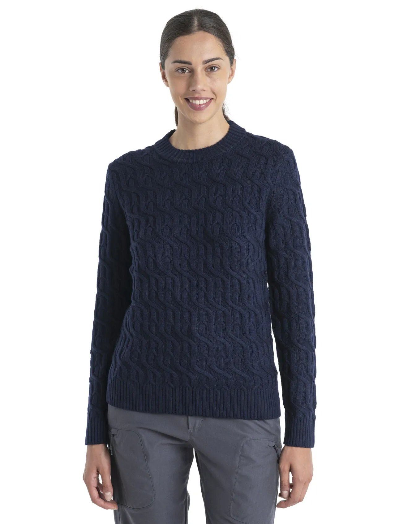 Icebreaker Merino Cable Knit Crewe Sweater (Women's) Midnight Navy