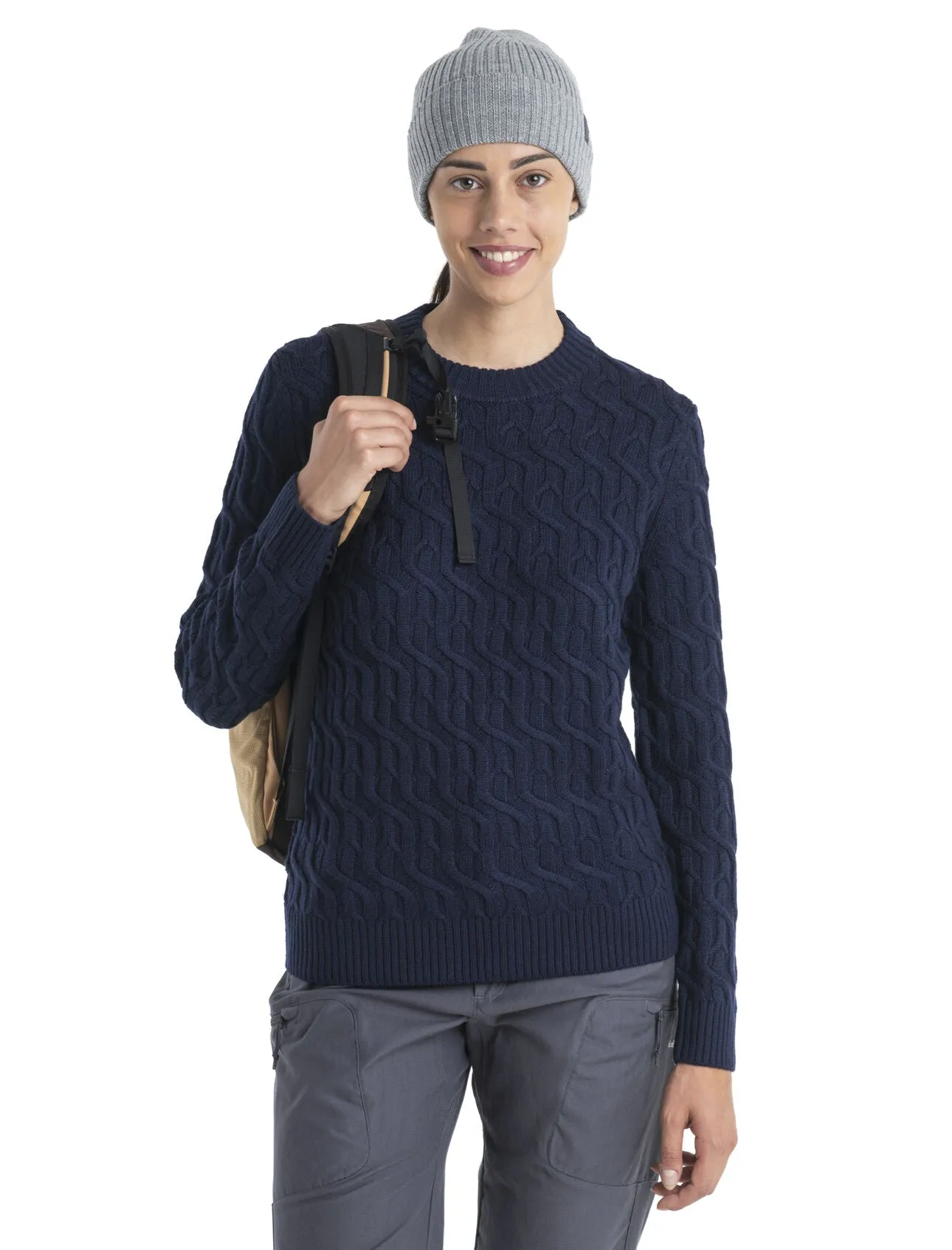 Icebreaker Merino Cable Knit Crewe Sweater (Women's) Midnight Navy