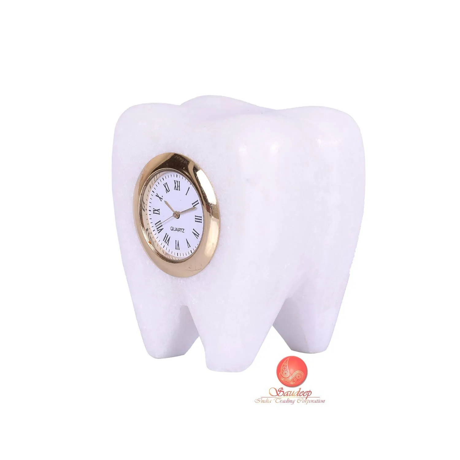 IMAGICART Tooth Shape Marble Table Clock, Unique Design Decorative Clock Showpiece, Gift for Dentists (Marble Tooth Clock)