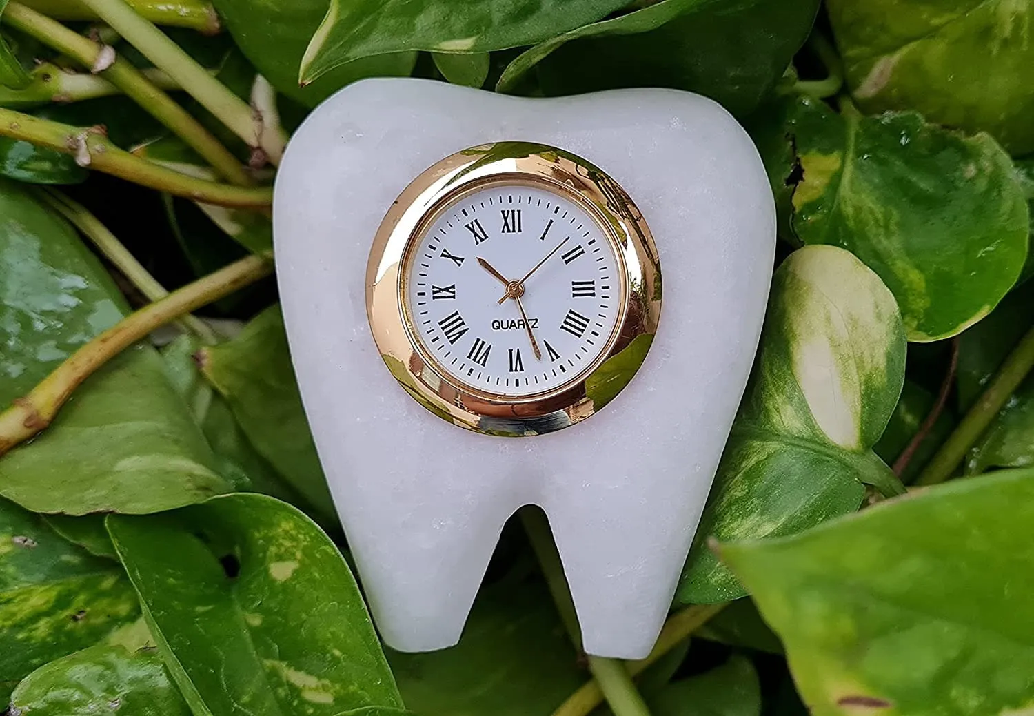 IMAGICART Tooth Shape Marble Table Clock, Unique Design Decorative Clock Showpiece, Gift for Dentists (Marble Tooth Clock)