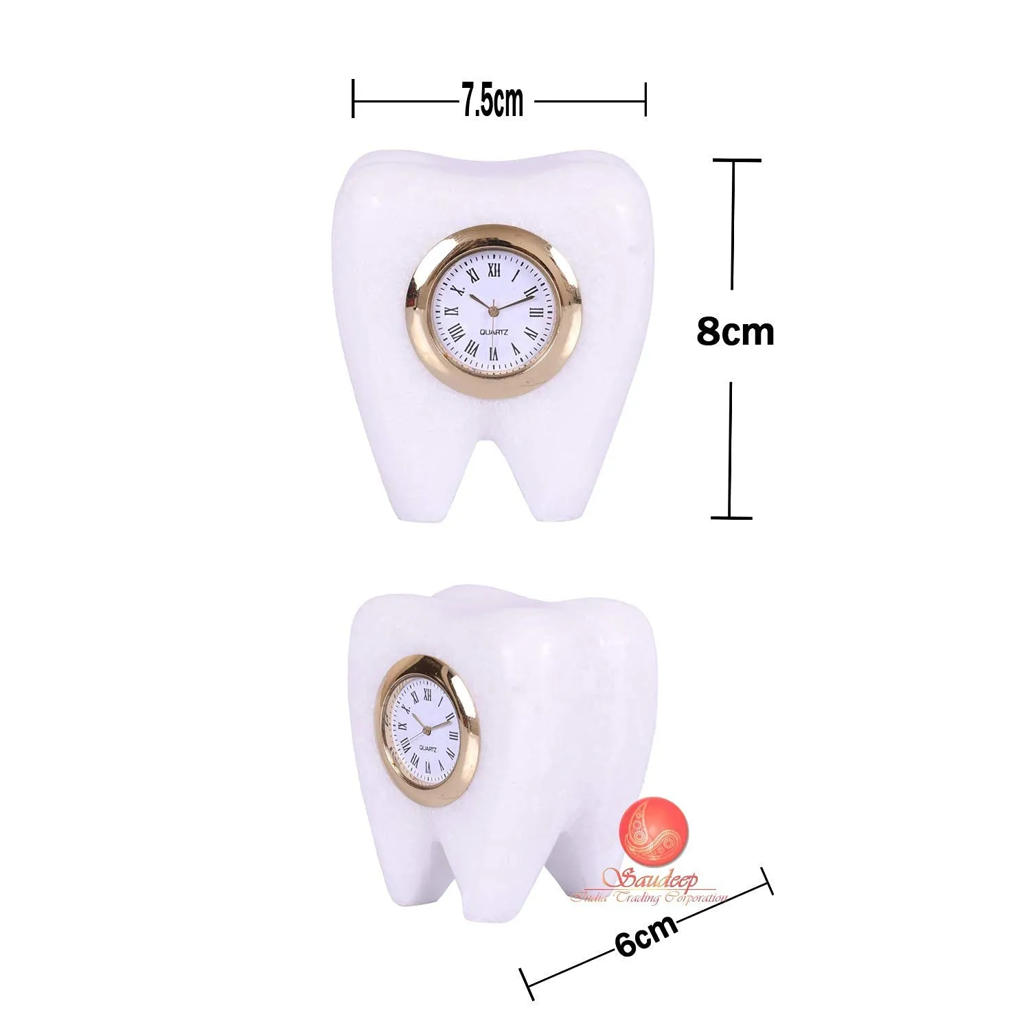 IMAGICART Tooth Shape Marble Table Clock, Unique Design Decorative Clock Showpiece, Gift for Dentists (Marble Tooth Clock)