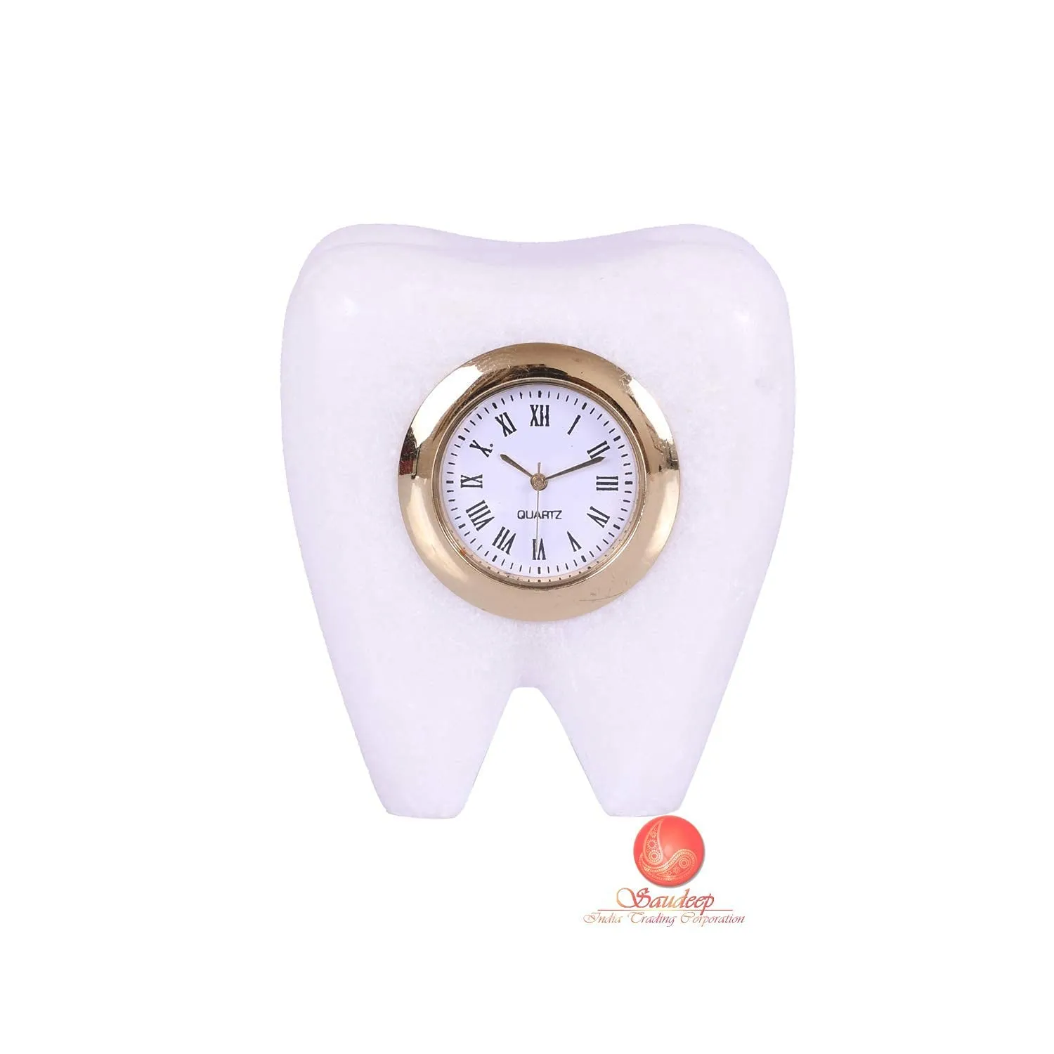 IMAGICART Tooth Shape Marble Table Clock, Unique Design Decorative Clock Showpiece, Gift for Dentists (Marble Tooth Clock)