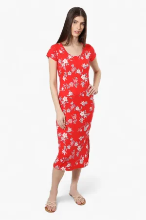 International INC Company Floral Cap Sleeve Midi Dress - Red