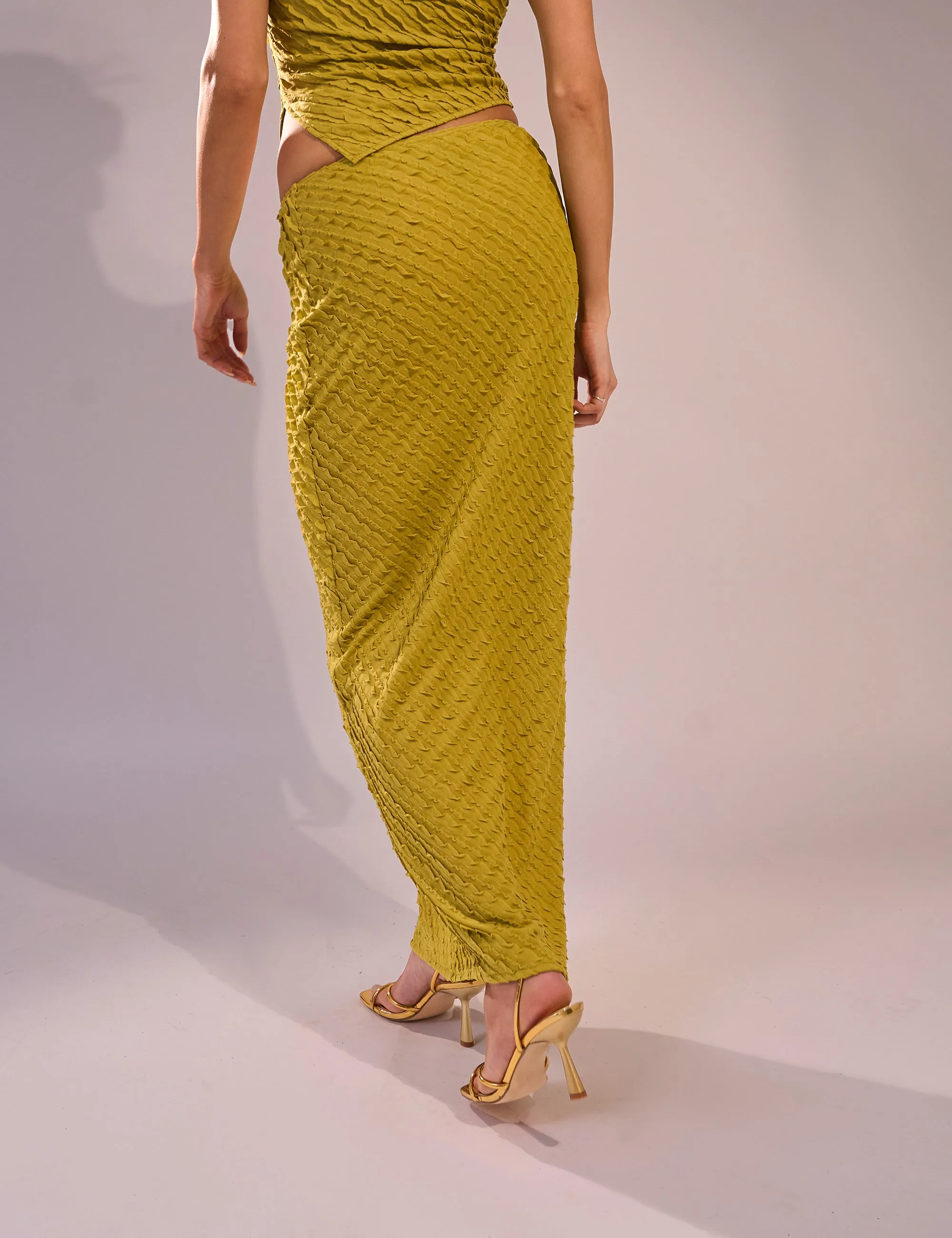 Kaiia Textured Column Maxi Skirt Co-ord Lime