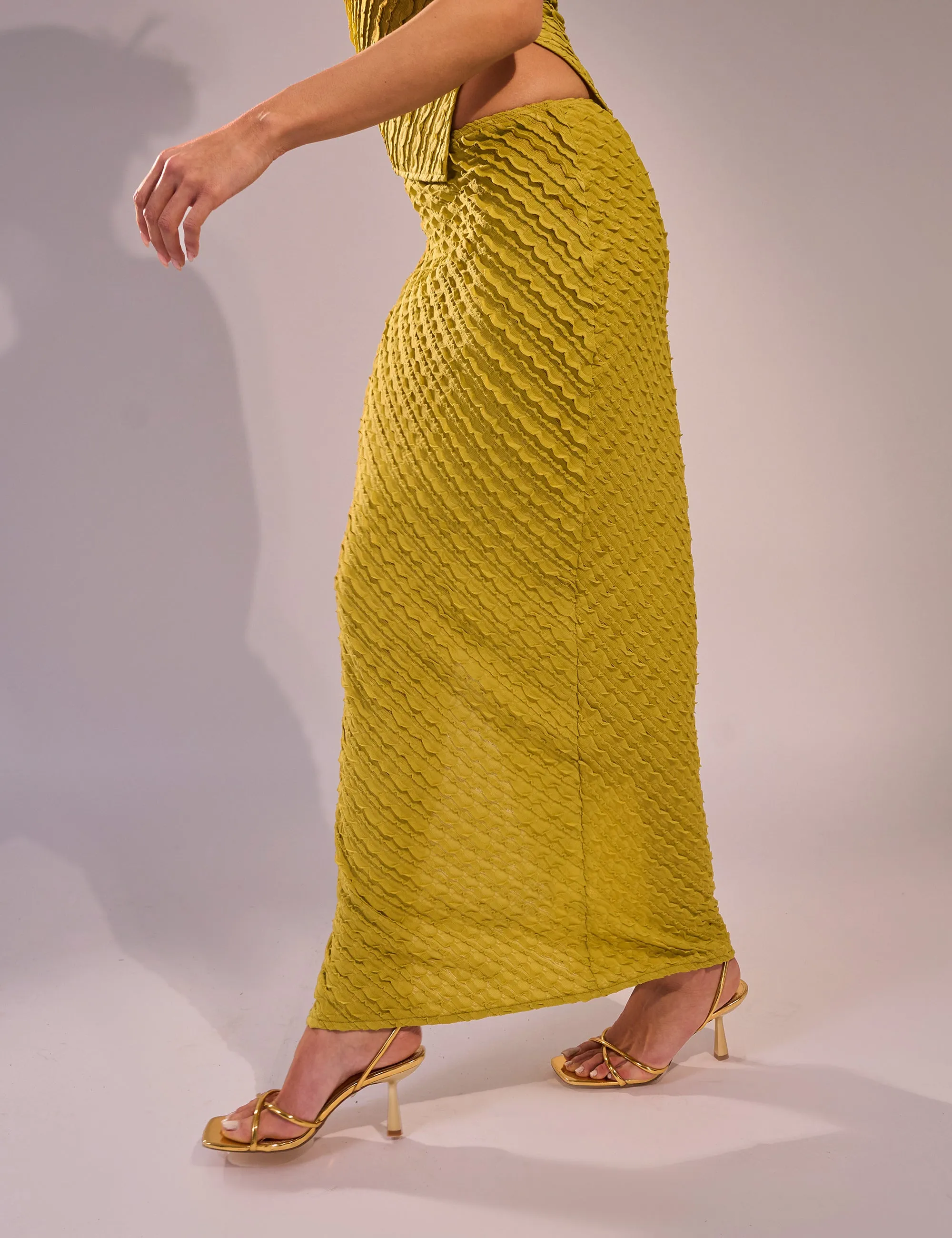 Kaiia Textured Column Maxi Skirt Co-ord Lime