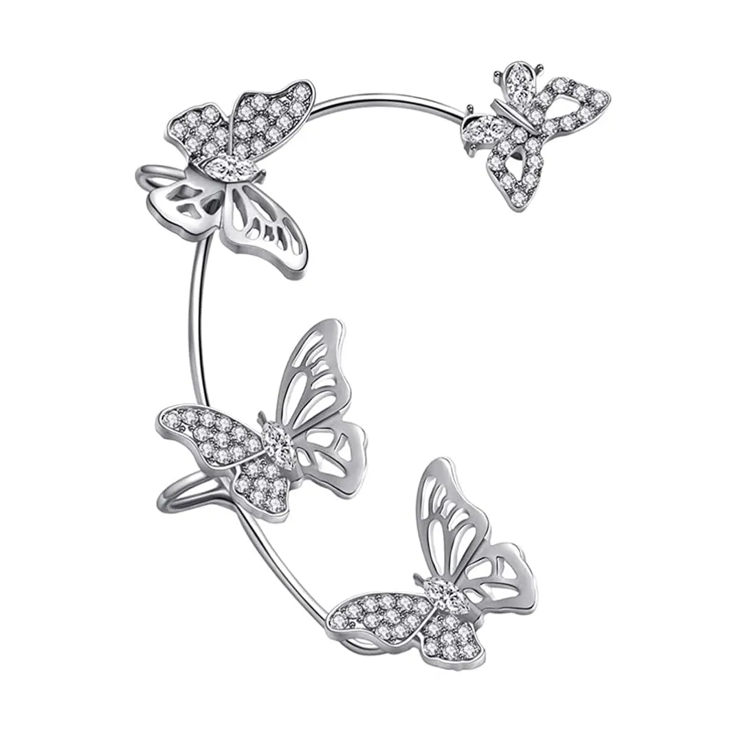 Kairangi Earring For Women Silver Tone Crystal Studded Shiny Non-Pierced Butterfly Designed Earrcuffs For Women and Girls