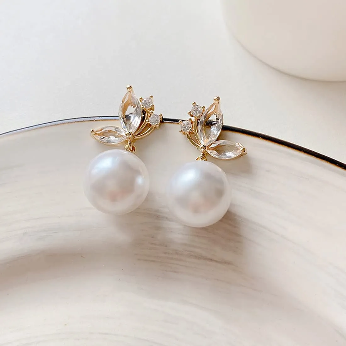 Kairangi Earrings For Women Butterfly Shaped Stud With White Pearl Drop Earrings For Women and Girls