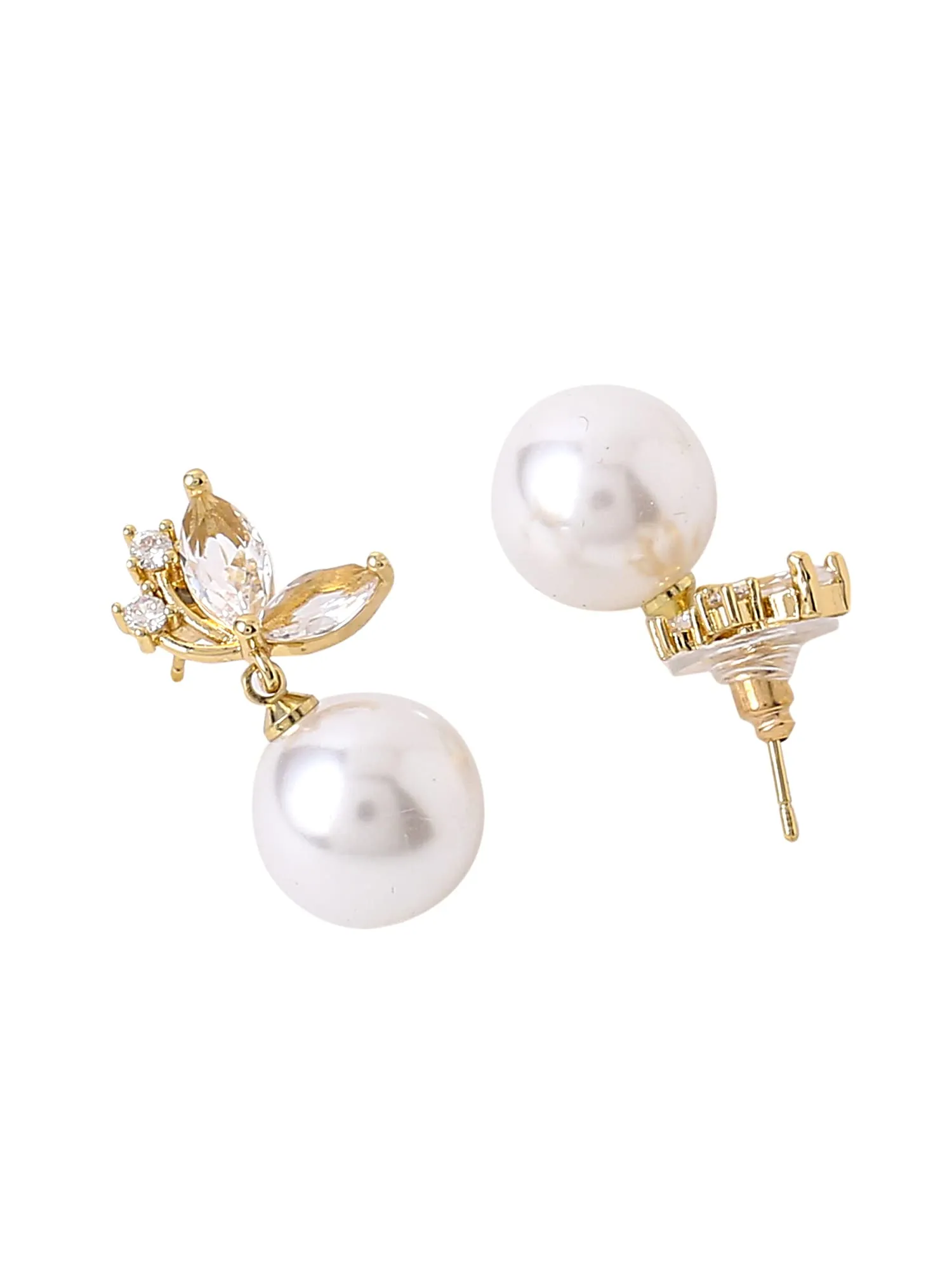 Kairangi Earrings For Women Butterfly Shaped Stud With White Pearl Drop Earrings For Women and Girls